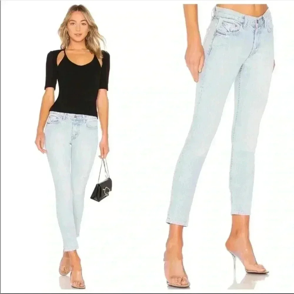 GRLFRND Yasmin Mid Rise Distressed Skinny Jeans Fame Wash Fly Button Sz 25